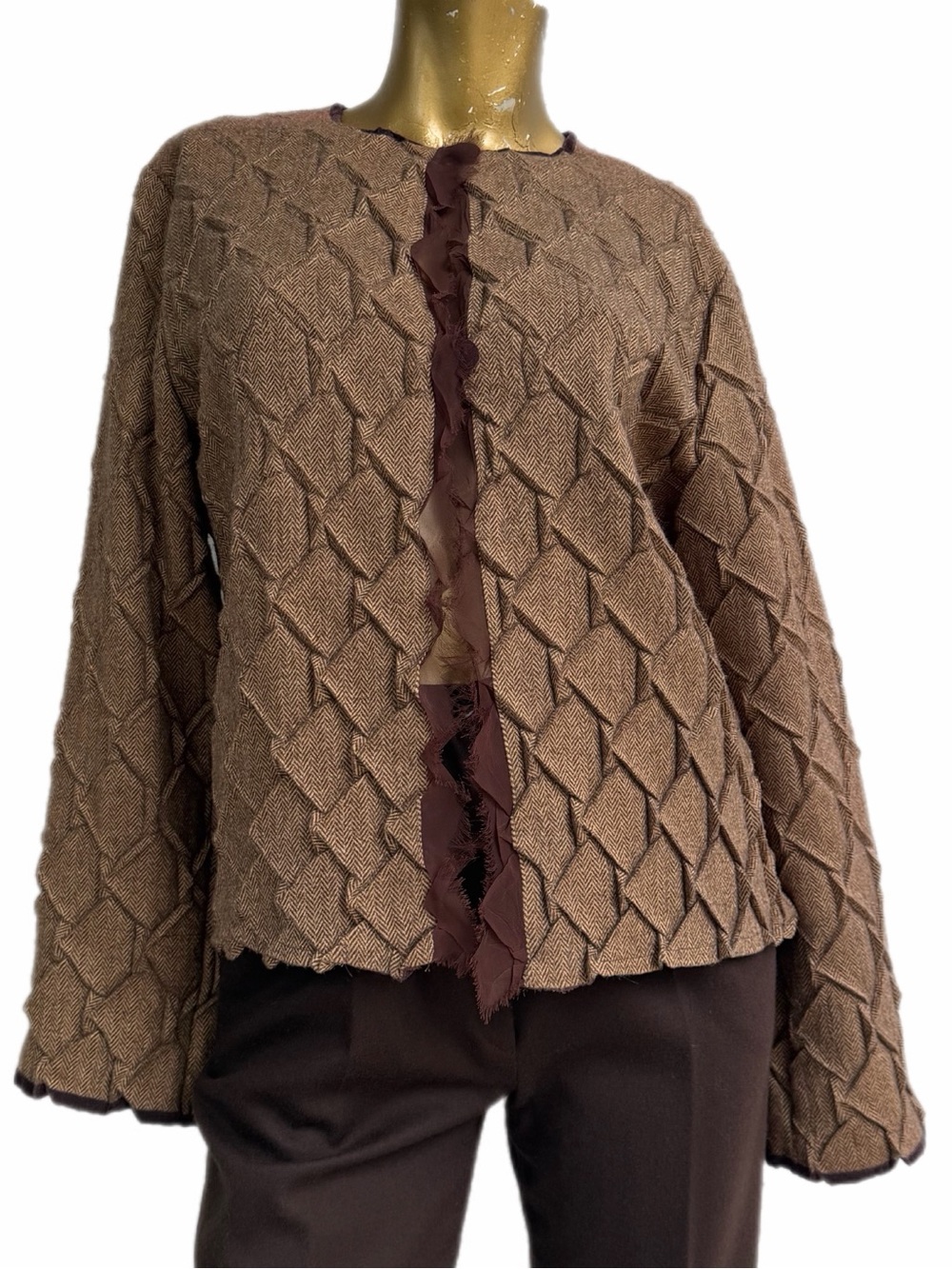 Komarov Brown Herringbone Honeycomb Textured Jacket Size M, polyester, USA